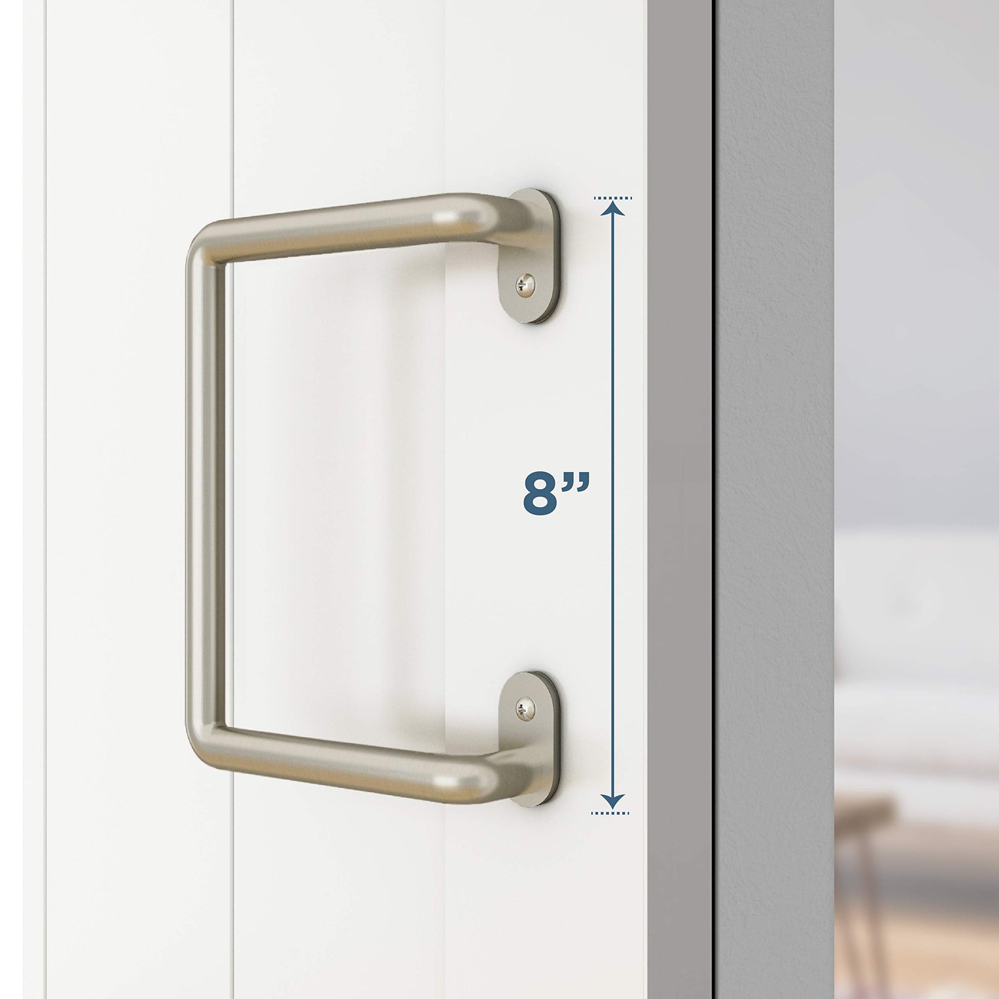 National Hardware 8" Interior Sliding Barn Door Hardware Troy Pull, Satin Nickel