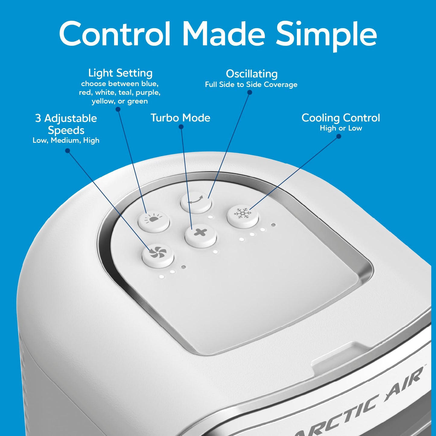 Arctic Air Turbo Chill XL Evaporative Air Cooler, Lightweight & Whisper Quiet, 3-Speed Cooling Fan with Mist Control, Oscillating & Adjustable Grill, Quick View Water Level