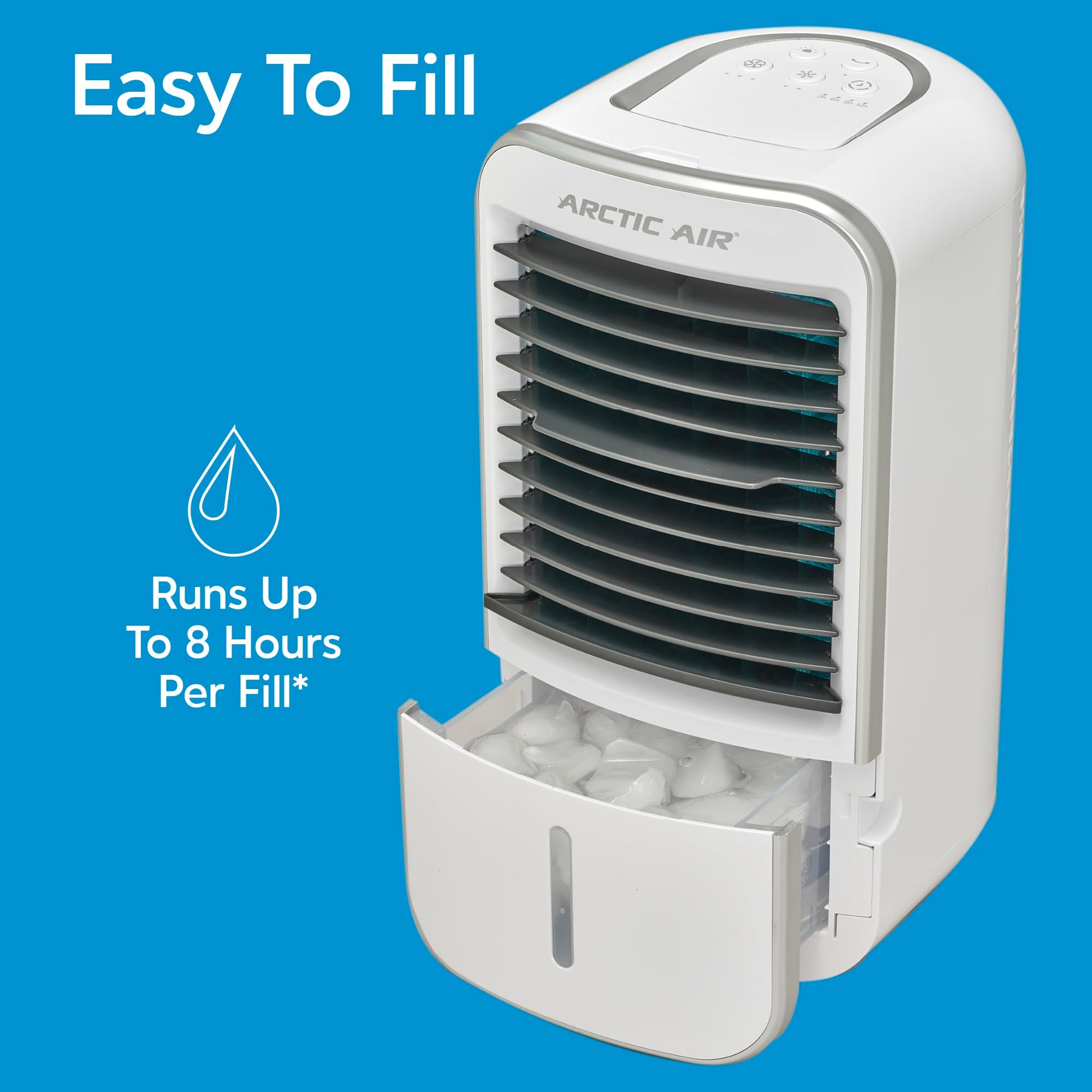 Arctic Air Turbo Chill XL Evaporative Air Cooler, Lightweight & Whisper Quiet, 3-Speed Cooling Fan with Mist Control, Oscillating & Adjustable Grill, Quick View Water Level