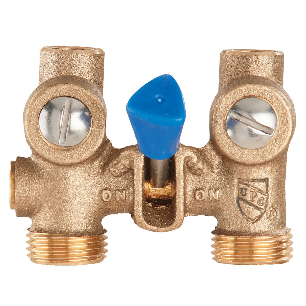 Watts 175C Series 1/2" Bronze Ball-Type Washing Machine Shutoff Valve, 3/4" Hose Outlet Connection, 1/2" Copper Dual Ell Adapters for Solder or Hose, O-Rings, Maximum Pressure 200 psi