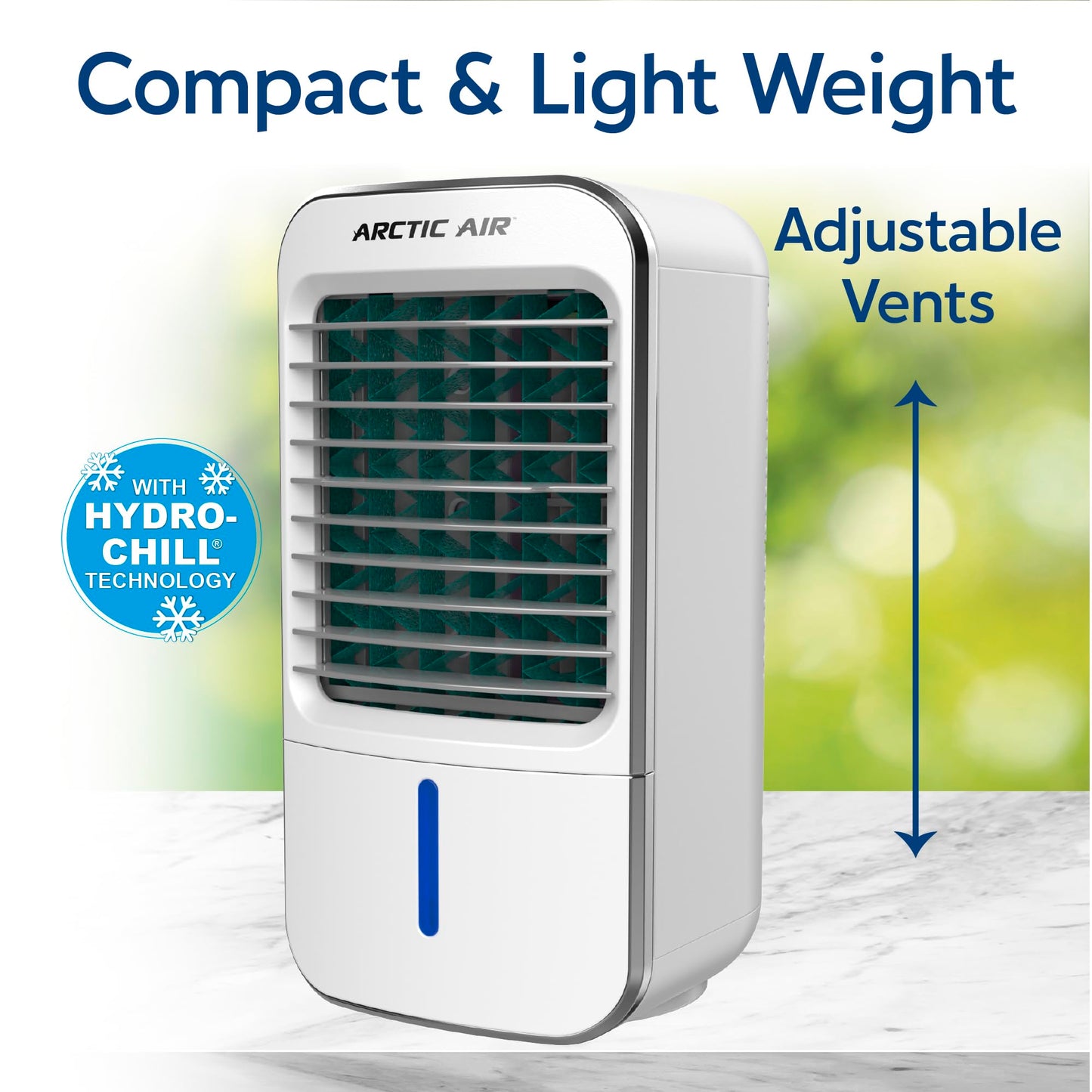 Arctic Air Turbo Chill XL Evaporative Air Cooler, Lightweight & Whisper Quiet, 3-Speed Cooling Fan with Mist Control, Oscillating & Adjustable Grill, Quick View Water Level