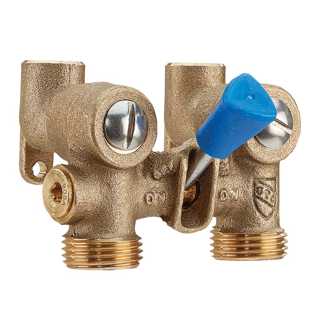 Watts 175C Series 1/2" Bronze Ball-Type Washing Machine Shutoff Valve, 3/4" Hose Outlet Connection, 1/2" Copper Dual Ell Adapters for Solder or Hose, O-Rings, Maximum Pressure 200 psi