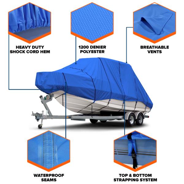Budge B-1221-X5 1200 Denier Hard Top / T-Top Boat Cover Fits 18 ft. to 20 ft. Beam Width Up to 106 in. 1200 Denier Hard Top / T-Top Boat Cover