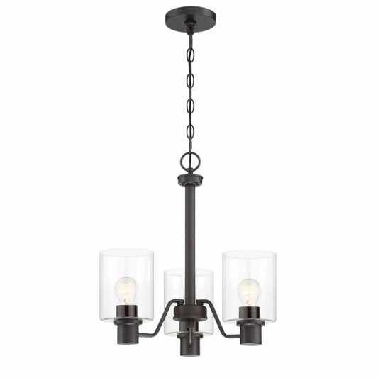 Castleford 3-Light Satin Bronze Chandelier with Clear Glass Shades for Dining Rooms