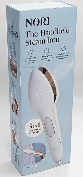 Nori Press Travel Steam Iron - Handheld Iron With Optional Steam Feature - No Ironing Board Required - Easy to Use w/ 6 Fabric Settings - Removes Wrinkles - User Manual Included -White