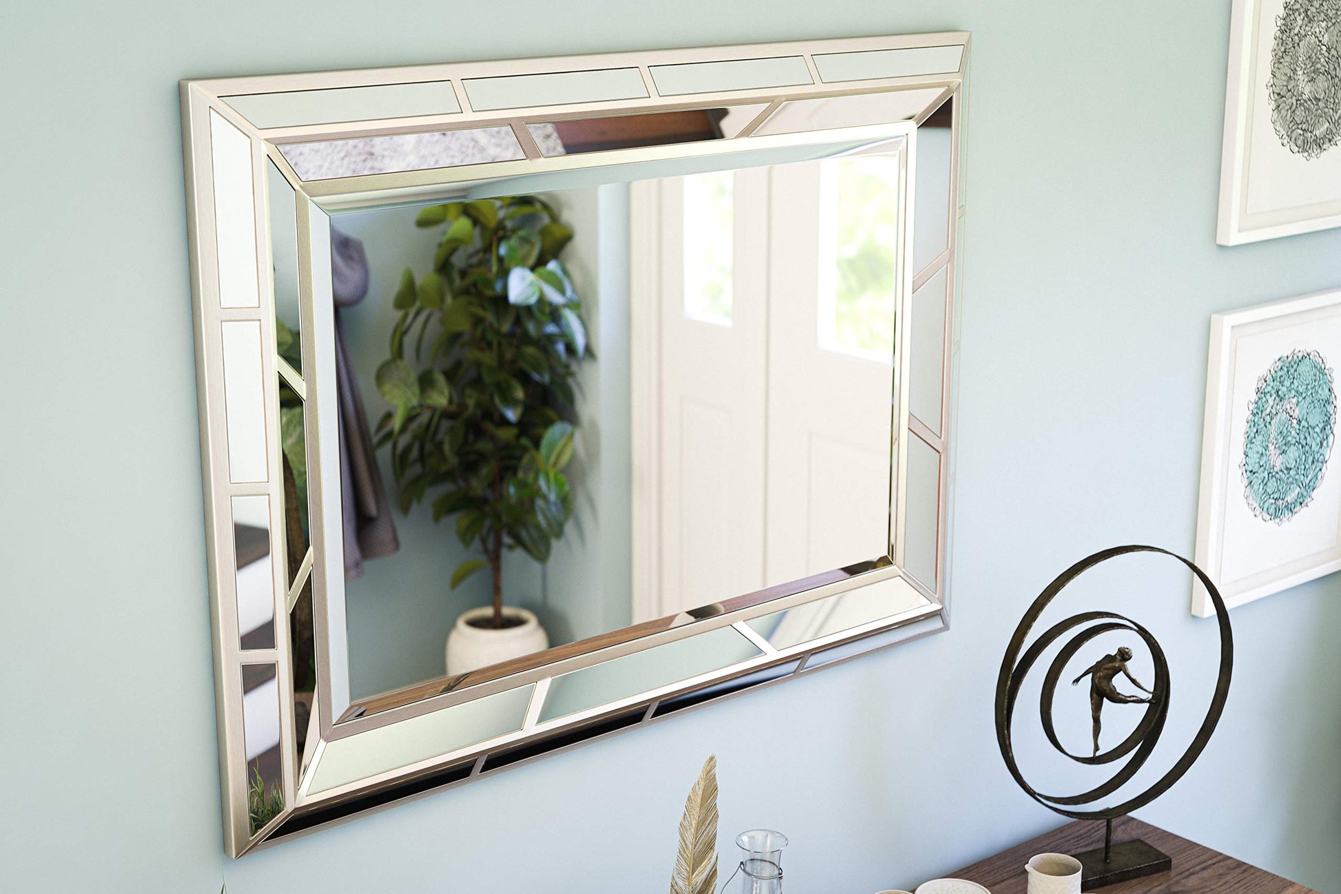 Medium Rectangle Bright Champagne Beveled Glass Contemporary Mirror (38 in. H x 28 in. W)