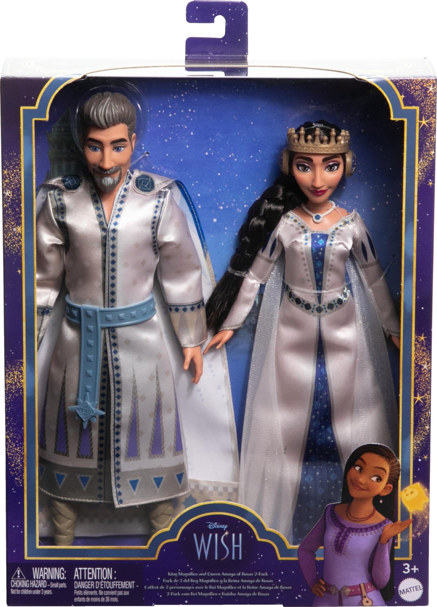 Mattel Disney’s Wish 2-Doll Set, King Magnifico & Queen Amaya Posable Fashion Dolls with Removable Outfits & Accessories, HRC18