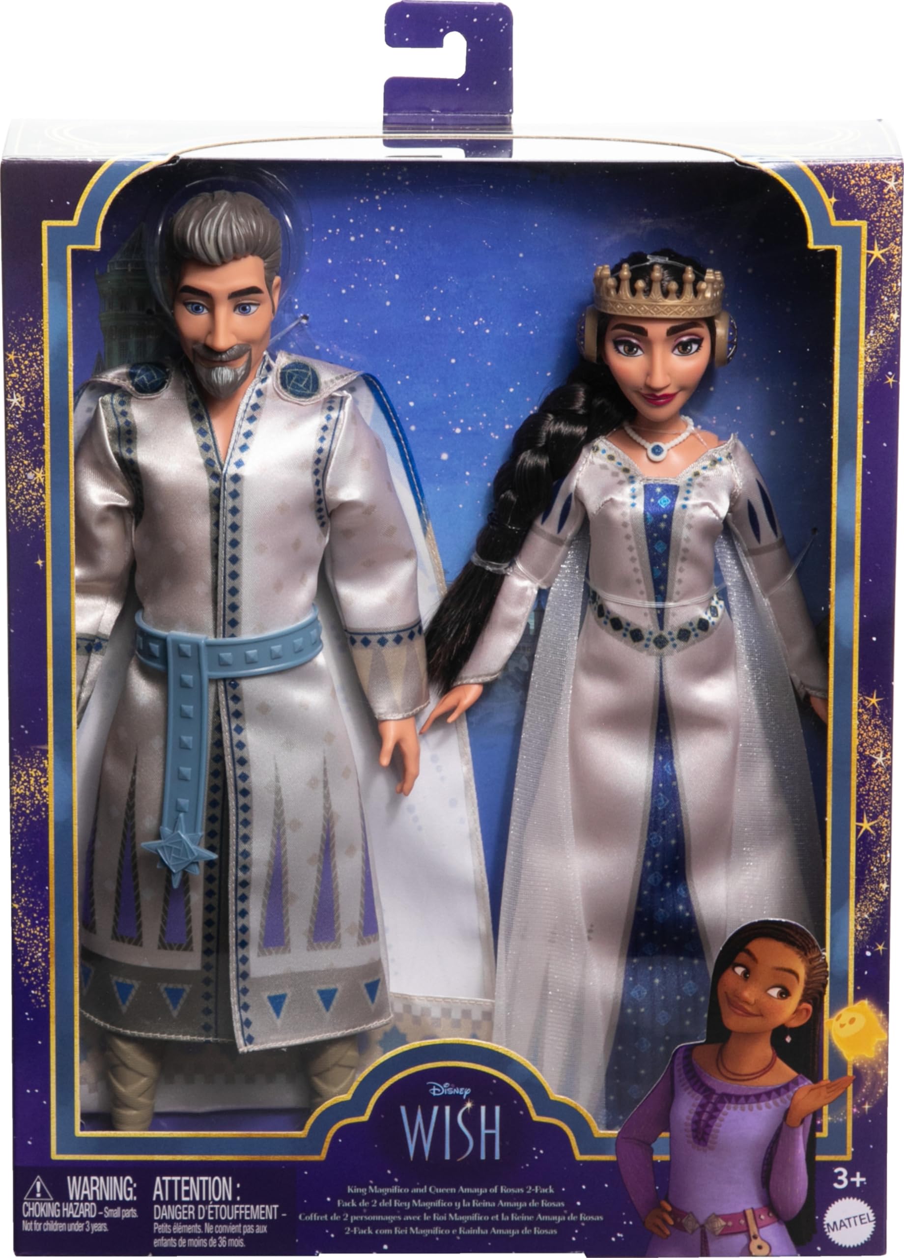 Mattel Disney’s Wish 2-Doll Set, King Magnifico & Queen Amaya Posable Fashion Dolls with Removable Outfits & Accessories, HRC18
