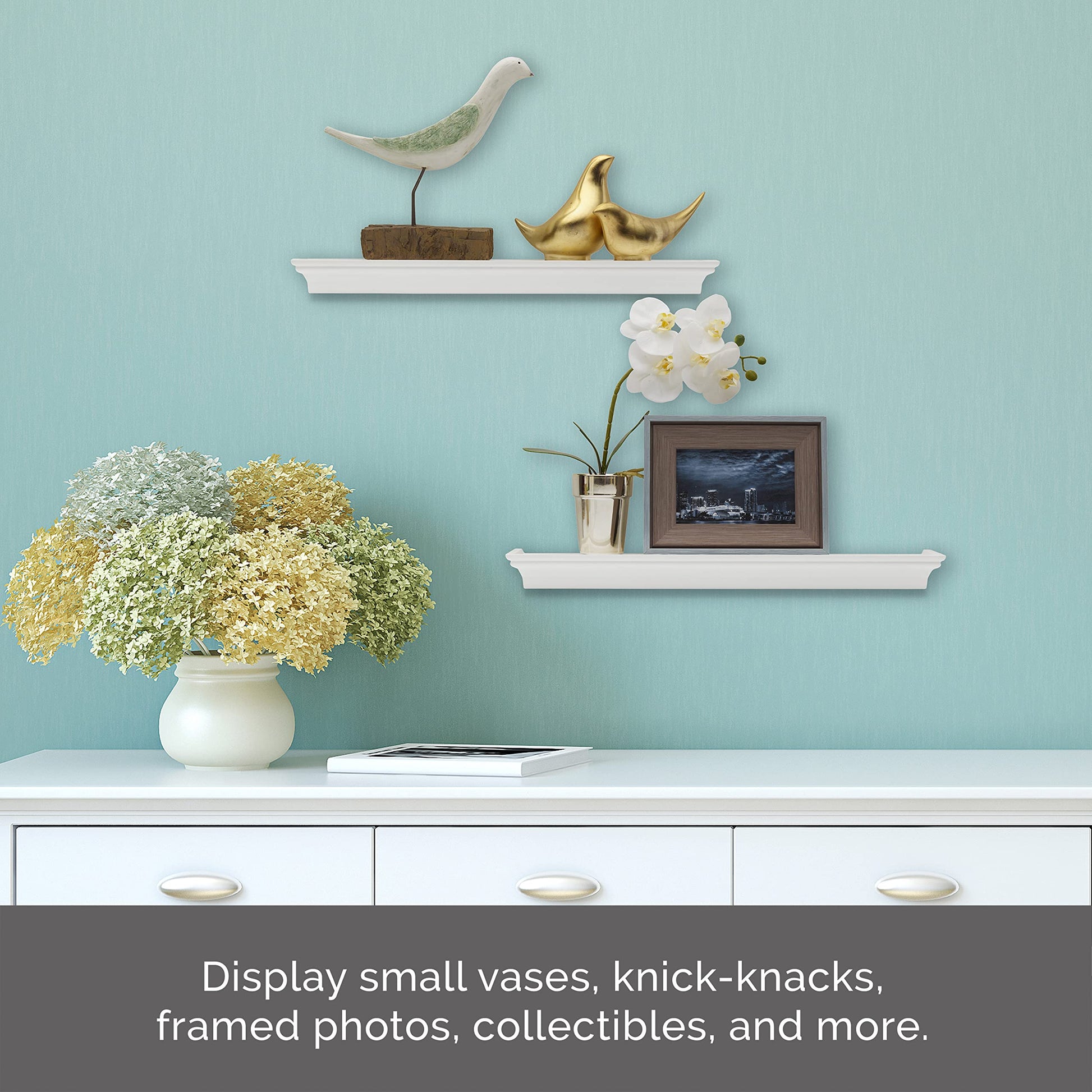 Melannco Arlington Floating Wall Shelves for Bedroom, Living Room, Nursery, Set of 2, 20-Inch, White