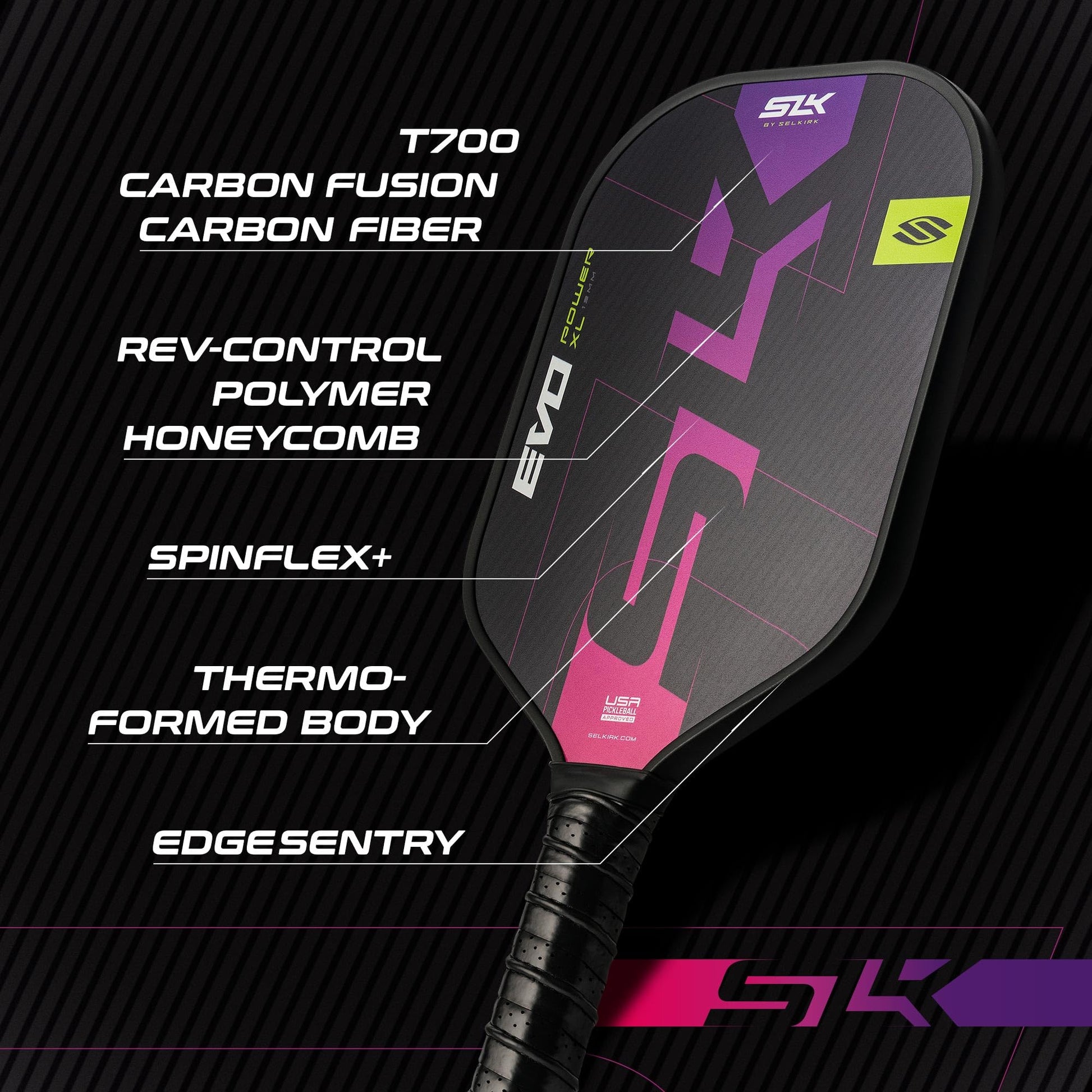 Selkirk Sport SLK Evo Power XL Pickleball Paddle by Selkirk Sport | G9 Power Carbon Fiber Pickleball Paddle with SpinFlex Surface and Rev-Hybrid Polymer Core | Power Magenta XL