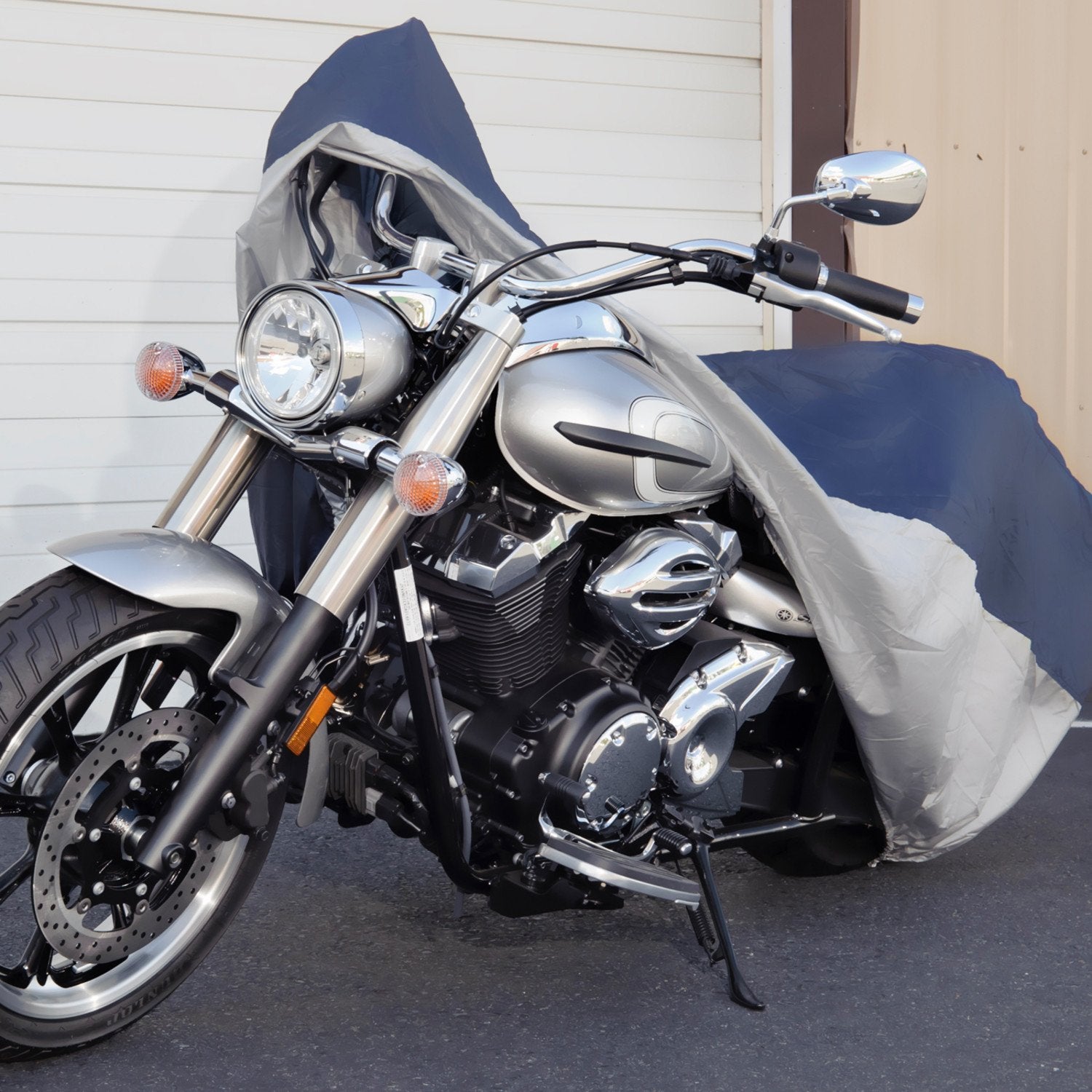 Budge Sportsman Motorcycle Cover, Navy/White, Water-Resistant, Universal Fit, Fits up to 114", Extra Large (MC-6)