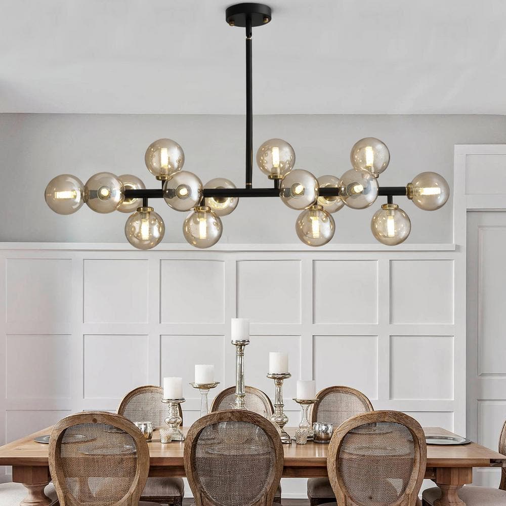 16-Light Amber Globe Sputnik Chandelier Black Finished