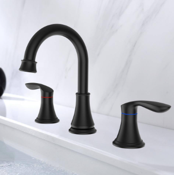 8 in Widespread 2-Handle Bathroom Faucet w/ Pop-up Drain Assembly in Matte Black