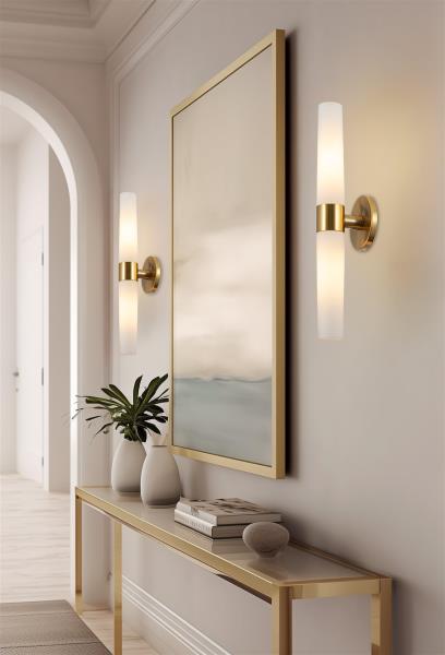 Kira Home Duo 21" 2-Light Modern Wall Sconce + Tapered Frosted Glass Shades for Bathroom/Vanity, Cool Brass Finish