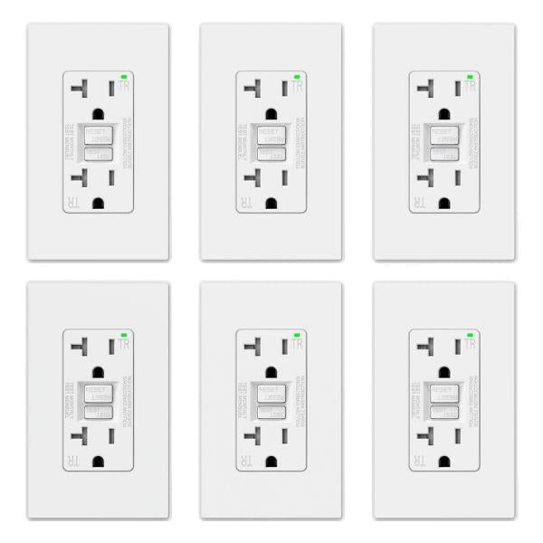 20 AMP 125-V Duplex Tamper Resistant Self-Test GFCI Outlet, with Screwless Wall Plate, UL&CUL Certified, White (6-Pack)