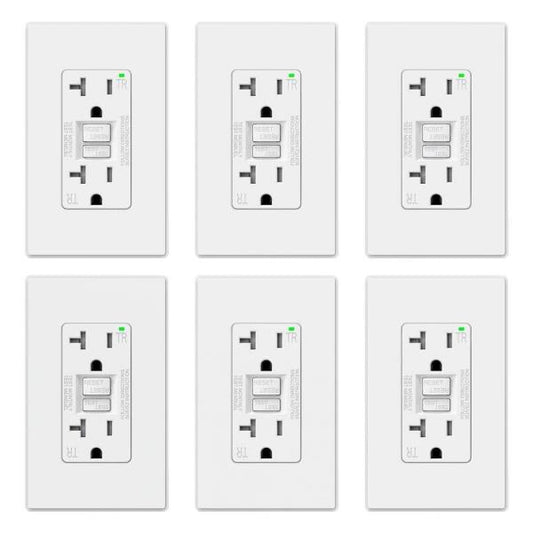20 AMP 125-V Duplex Tamper Resistant Self-Test GFCI Outlet, with Screwless Wall Plate, UL&CUL Certified, White (6-Pack)