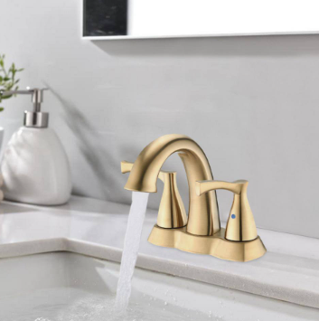 4 in. Centerset 2-Handle Bathroom Faucet with Spot Defense and Drain Assembly in Brushed Gold
