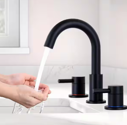 8 in. Widespread 2-Handle Low Arc Bathroom Faucet With Pop drain in Matte Black