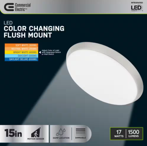 15 in. Brushed Nickel Integrated LED Dimmable Selectable CCT Flush Mount Indoor Ceiling Light