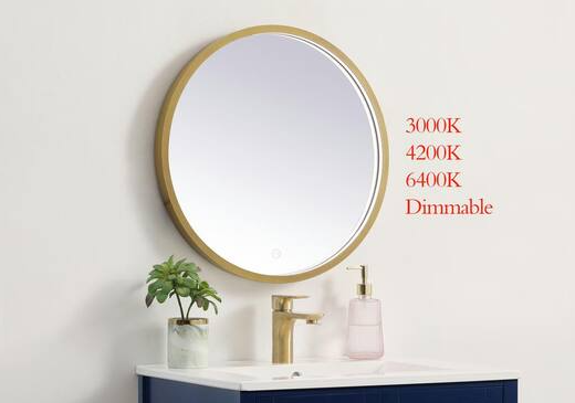Timeless Home 21" Modern Round Aluminum Framed LED Bathroom Vanity Mirror in Brass