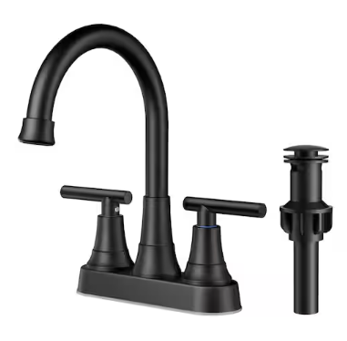 4 in. Centerset Double Handle Bathroom Faucet with Pop-Up Drain in Black