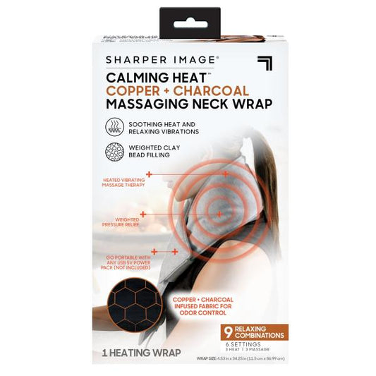Calming Heat Neck Wrap by Sharper Image Copper & Charcoal Infused Personal Electric Neck Heating Pad with Vibrations, 3 Heat & 3 Vibration Settings- 9 Relaxing Combinations