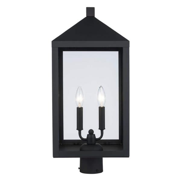 Storm 23 in. 2-Light Black Metal Hardwired Outdoor Lamp Post Light Fixture with Clear Glass