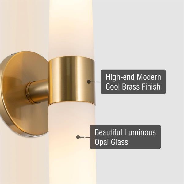 Kira Home Duo 21" 2-Light Modern Wall Sconce + Tapered Frosted Glass Shades for Bathroom/Vanity, Cool Brass Finish