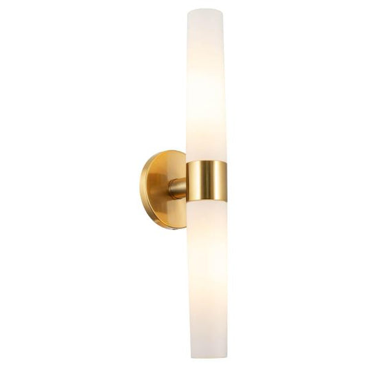 Kira Home Duo 21" 2-Light Modern Wall Sconce + Tapered Frosted Glass Shades for Bathroom/Vanity, Cool Brass Finish