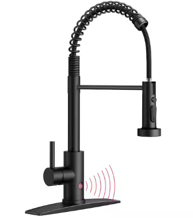 Touchless Single Handle Spring Pull-Down Sprayer Kitchen Faucet in Matte Black