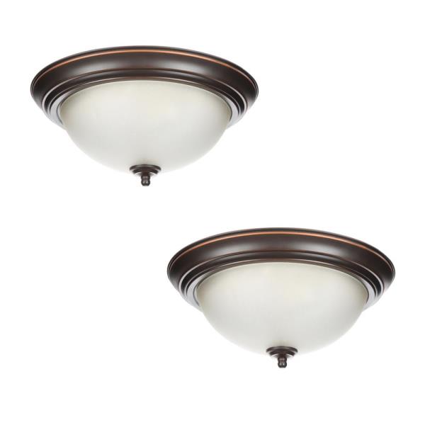 13 in. 2-Light Oil Rubbed Bronze Flush Mount (2-Pack)
