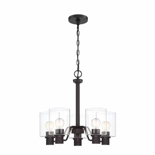 Castleford 5-Light Satin Bronze Chandelier with Clear Glass Shades for Dining Rooms