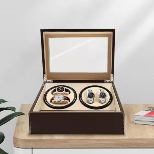 Brown Leather Automatic Watch Winder 4 Plus 6 Watch Storage Box
