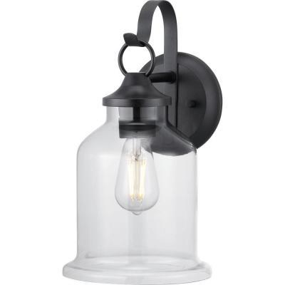 Lindberry 1-Light 14.5 in. Textured Black Outdoor Wall Lantern with Clear Glass