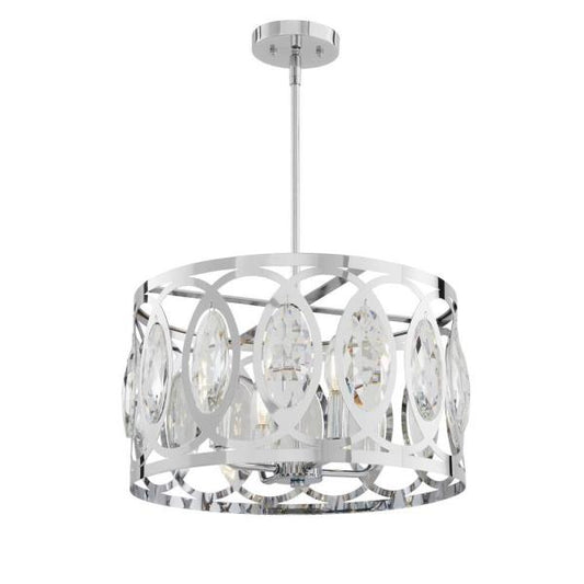 NO CRYSTALS Westchester 4-Light Polished Chrome Round Drum Pendant Light