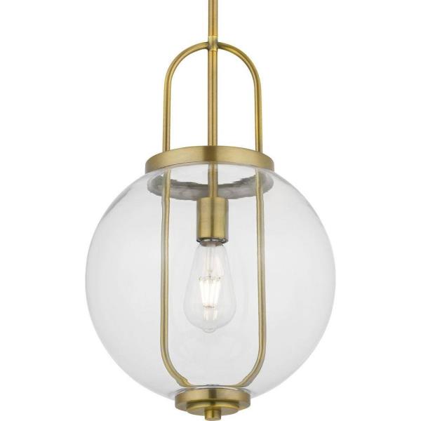 Nelwyn 1-Light Vintage Brass Pendant with Clear Glass Globe Shade