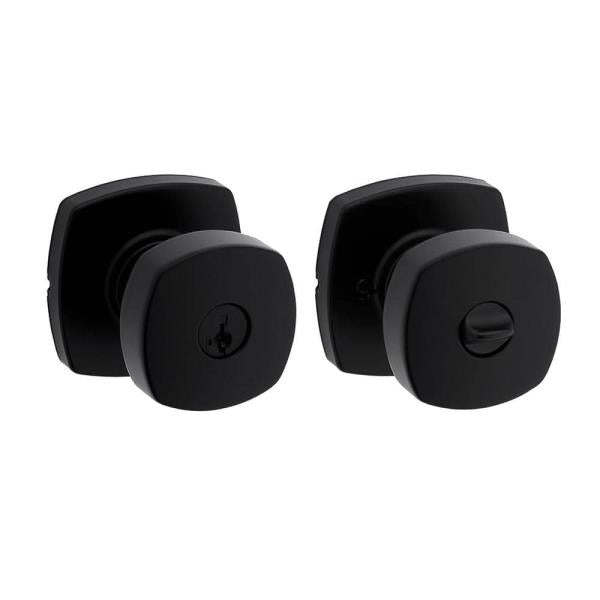 Arroyo Matte Black Keyed Entry Door Knob with Soft Modern Rose Featuring SmartKey Security