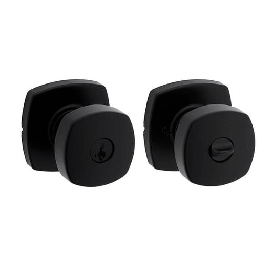 Arroyo Matte Black Keyed Entry Door Knob with Soft Modern Rose Featuring SmartKey Security