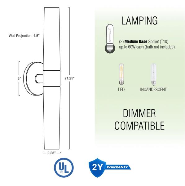Kira Home Duo 21" 2-Light Modern Wall Sconce + Tapered Frosted Glass Shades for Bathroom/Vanity, Cool Brass Finish