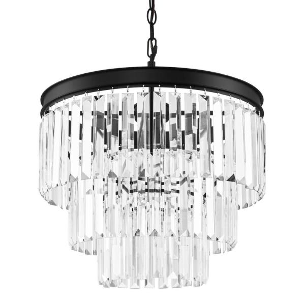 North Falls 5-Light Black Tiered Pendant Light with Crystal Shade