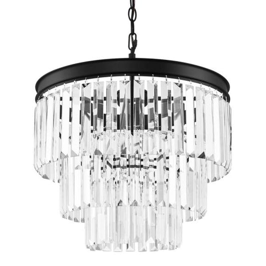 North Falls 5-Light Black Tiered Pendant Light with Crystal Shade