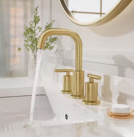8 in. Wide Spread 2-Handle Bathroom Faucet, Brushed Gold