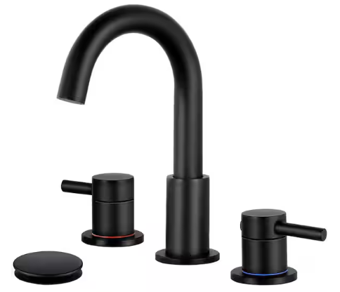 8 in. Widespread 2-Handle Low Arc Bathroom Faucet With Pop drain in Matte Black