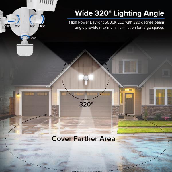 SANSI 36W 3600LM Motion Sensor Outdoor Lights, 50,000 Hrs Lifespan LED Flood Light Outdoor Motion Sensor, 350W Equiv 5000K Dusk to Dawn IP65, Super Bright for Yard Garage, White, Wired