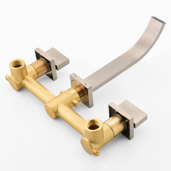 Brushed Nickel Bathroom Faucet Wall Mount Lavatory Faucet with Rough in Valve