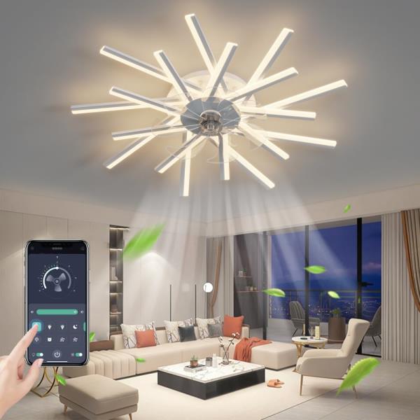 36" Ceiling Fan with Dimmable LED Lights and Remote Control - 6-Speed Adjustable Wind, Modern Multi-Function Fan Light for Living Room, Bedroom, Kitchen, and Patio (Modern + White + Acrylic)