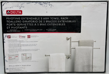 NO HARDWARE Pivoting Extendable 3-Arm Wall Mount Towel Bar in Brushed Nickel