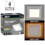 Low Profile 5 in. White Square LED Flush Mount with Night Light Feature J-Box Compatible Dimmable 500 Lumens (4-Pack)