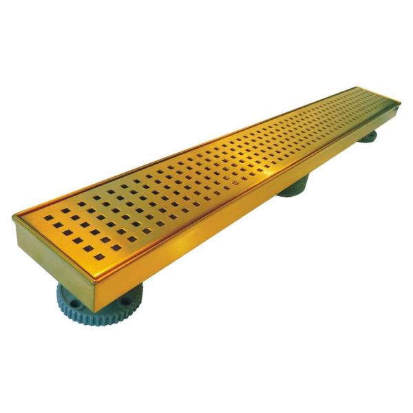 24 in. Brushed Gold Linear Shower Drain with Square Pattern Drain Cover