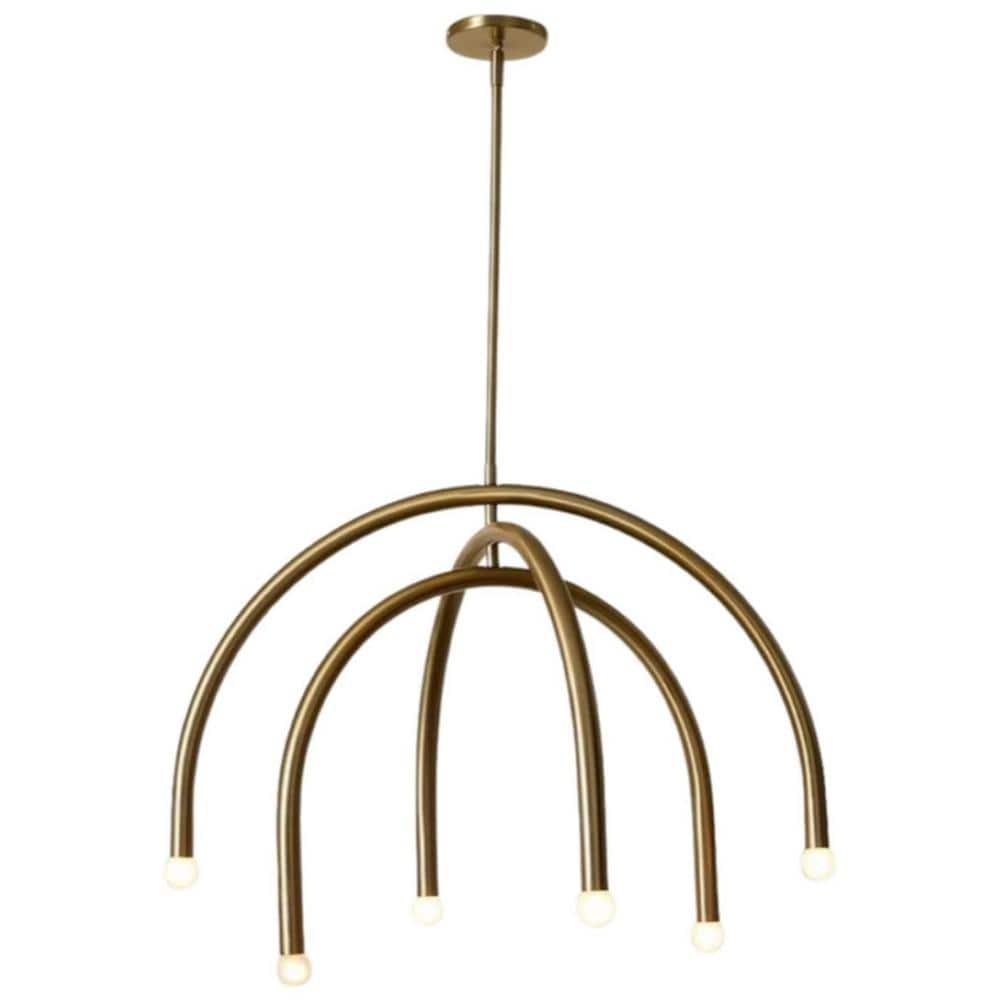 24 in. 6-Light Gold Arc Hanging Pendant Light Fixture